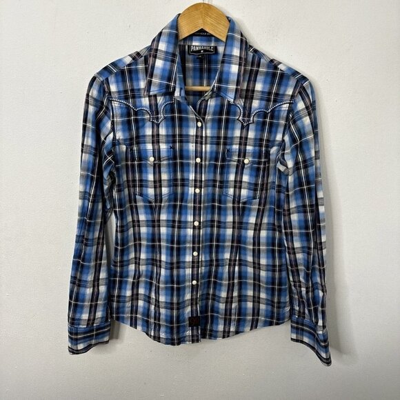 Panhandle Slim Blue Plaid Button Down Shirt - Picture 1 of 8